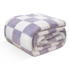 EMME Checkered Blanket Soft Fleece Fluffy Throw Size 130 x 150cm Lavender Cuddly Warm Throw Blankets for Couch, Sofa, Chair, Bed, Camping, Picnic, Travel Lightweight Bed Blanket