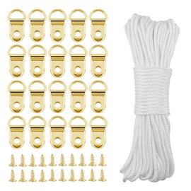 20M x 2MM Picture Hanging Cord, White Nylon Picture Wire Heavy Duty for Frames & Mirrors, with 20 Hooks and 20 Screws