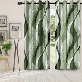 Yanutan Green Modern Blackout Curtains for Bedroom Living Room,2 Panels Sets Window Curtain,Striped Green Stylish Simplicity Abstract Thermal Insulated Printed Curtains with Grommet,42" Wx84 L