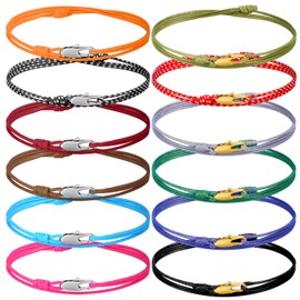 Liliaafar 12 Pcs Surfer Bracelets for Men & Women - Colorful Thin Cord Wrap Bracelets with Snap Hook, Waterproof & Adjustable - Stackable As Anklets for Beach, Outdoor, Daily Wear