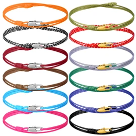 Liliaafar 12 Pcs Surfer Bracelets for Men & Women - Colorful Thin Cord Wrap Bracelets with Snap Hook, Waterproof & Adjustable - Stackable As Anklets for Beach, Outdoor, Daily Wear