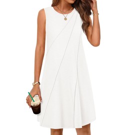 MEROKEETY Women's 2025 Summer Sleeveless Sundress Casual Beach Vacation Crewneck Tank Mini Dress, White, Medium