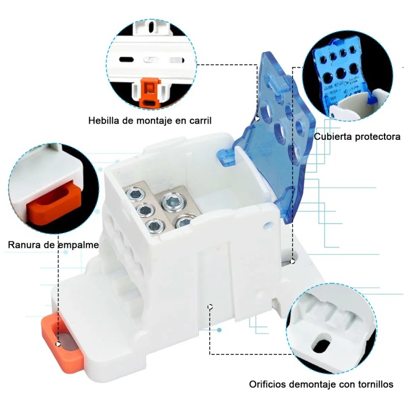 6caja Conexiones Eléctricas Bloque Distribución Riel Din 80a