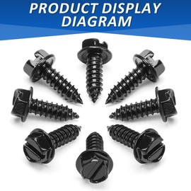 1/4 ′′ ×3/4 ′′ License Plate Screws, Stainless Steel License Plate Screws,License Plate Screws with Rustproof Finish Fit for Domestic Vehicles (12 Pack, Black)