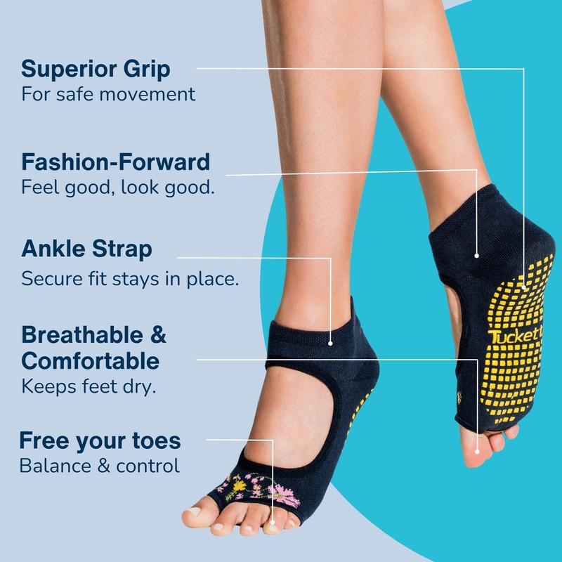 Tucketts Allegro Toeless Non-Slip Grip Socks - Anti Skid Yoga,