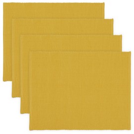 LINUM Plain Pack of 4 Placemats 35 x 46 cm 100% Ribbed Cotton Washable Mustard Yellow