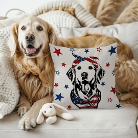 NUTEEN 4th of July Pillow Covers 18x18 Set of 2 Inch Golden Retriever Yellow Lab Patriotic Independence Day Throw Pillowcase Memorial Day Cushion Case Dog Decorations for Sofa Couch