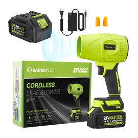 SakerPlus Portable Dust Cleaner, Cordless Leaf Blower with 2 Batteries, 21V 4.0Ah Electric Handheld Blower, 3-Speed Adjustable,Mini Lightweight Leaf Blower for Yard, Patio, Garage, Car (Green)