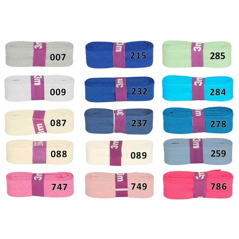 Bias Binding Tape, 3 m x 20 mm, Cotton Folded,