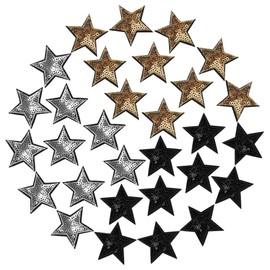 30Pcs Sequin Star Iron on Patches Glitter Stars Patches Gold Black Silver Iron on Stars for Hats Clothes Backpacks Costume