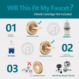 Ultrimkit Shower Trim Kit Replacement for 13/14 Series, Shower Cover Plate with Handle fit Champagn Gold, Shower Cover Plate with Handle (Valve& Catridge Not Inclued)