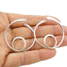 Large Front and Back 925 Sterling Silver Spiral Hoop Earrings