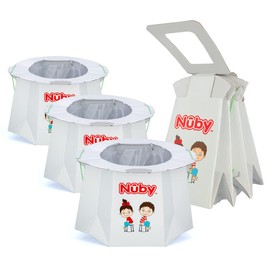 Nuby Disposable Travel Potty with Liner - Foldable and Portable Potty; Toddler Potty Essential for Camp, Trips, & Car Rides - Travel Potty for Toddler, 3 Pack