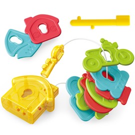 4 in 1 Montessori Sensory Learning Toy - Teething Toys 6-12 Months - Lacing Toys for 1 Year Old Boy Girl - Stacking Toys for Toddlers 1-3 - Baby Rattle 0-6 Month - Infant Travel Activities Shower Gift