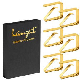 heimzeit Tablecloth Clips Made of High-Quality Stainless Steel [Pack of 6, 4 cm] Colour: Gold, Tablecloth Holder for Outdoor and Indoor Use, Table Cloth Clips for Tables with Max. Plate Thickness of 3 cm