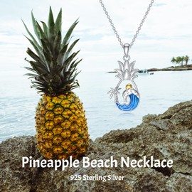 ROMANTICWORK Pineapple Necklace 925 Sterling Silver Pineapple Wave Pendant Pineapple Seaside Jewelry for Mothers Day Birthday Christmas Gifts Men Women
