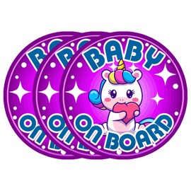 Baby on Board Magnet for Car, Reflective Babies on Board Magnetic Sticker Car Sign, 3 Pack Waterproof Kids Safety First Warning for Parents (Purple Unicorn)