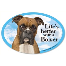 Boxer Car Magnets: Life's Better with an Boxer - Oval 6" x 4" Auto/ Truck/ Refrigerator/ Mailbox (Funny Car Decals, Dog Magnet, Boxer)