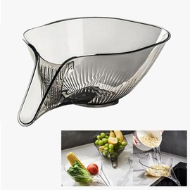 Multi Function Drain Basket, Sink Drainer Basket Funnel Sink Drainage Basket Drain Filter Large Capacity Vegetable Washing Basket Dry Wet Separation Fruit Tray for Home Office School (Grey)