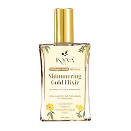 INYVA Shimmering Elixir Gold Dry Oil for Face, Body & Skin | Radiant Glow in 10 Seconds | Nourishes with Macadamia, Aloe Vera & Grapeseed Oils 3.38 Oz