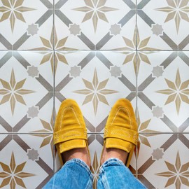 NAKLEO Frontera Tile Reusable Plastic Stencil - 20 x 20 cm - Sagarra Star Geometric - Moroccan Geometric - Paving Stone Concrete Floor Wall Painting Template Wood