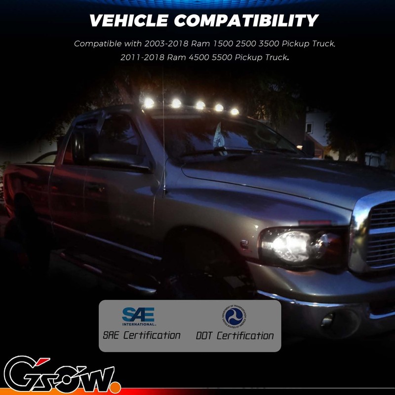 GSOWO 5 PCS White LED Cab Lights Smoked Cab Roof