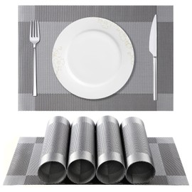 ISIYINER Place Mats, Set of 6, Non-Slip, Washable, PVC, Tear-Resistant, Heat Resistant, Place Mats for Home Restaurant Dining Table (Brown/Silver)