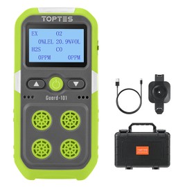 TopTes Guard-101 4 Gas Monitor Multi Detector for H2S, CO, LEL, and O2, with Vibration, Visual, and Audible Alarms, 14h Long Battery Life, Safety Explosion-Proof, for Work, Home - Green