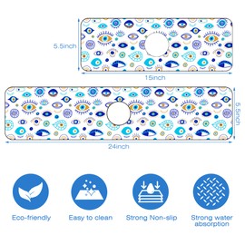 Dish Drying Mat for Kitchen Sink Doodle Drawing Evil Eyes plash Guard Behind Faucet Sink Mat Absorbent Fast Drying Faucet Draining Mat for Bathroom Kitchen 5.5”×24”