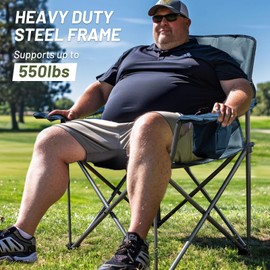 TIMBER RIDGE Oversized Folding Camping Chair for Adults, Support 550 LBS Heavy Duty with Cup Holder Side Pocket for Camp, Lawn, Picnic, Green, 2 Pack