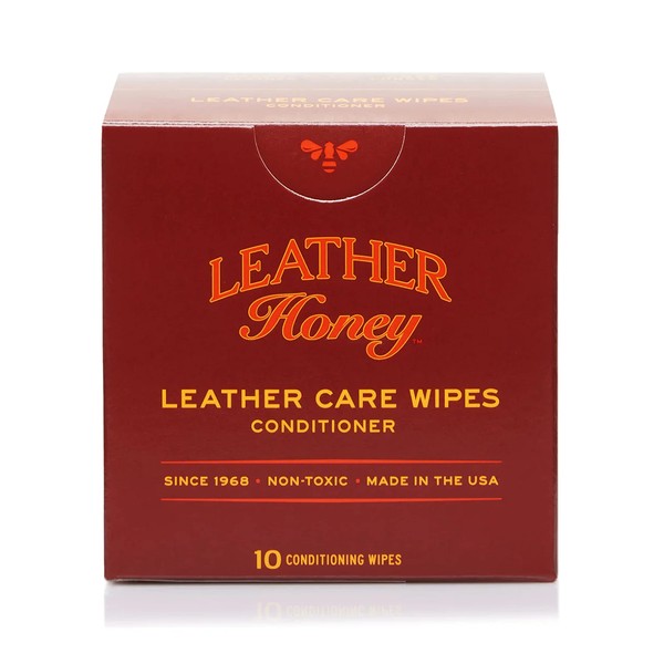 Leather Honey Leather Conditioner Wipes - Leather Conditioning Wipes for On-The-Go - The Best Leather Conditioner for Leather Car Seats, Furniture, Apparel and More - 10 Ready-to-Use Wipes
