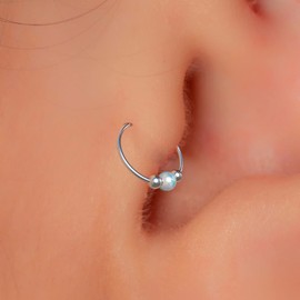 Small 925 Silver Tragus Piercing Ring - 20 Gauge Tragus Hoop With White Opal - Hypoallergenic Ear Ring Jewelry For Women Men