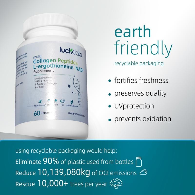LuckDate NAD+ Supplement, Multi Collagen Peptides, L-ergothioneine, 60 Capsules -
