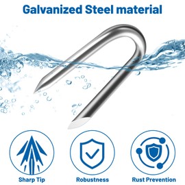 MOXYOY 120 Pcs U Nails for Fencing, U Shaped Nails for Fencing Netting, Galvanised Netting Staple Ideal for Chicken Wire, Wire Mesh Fencing, Garden Mesh Fasteners Nails