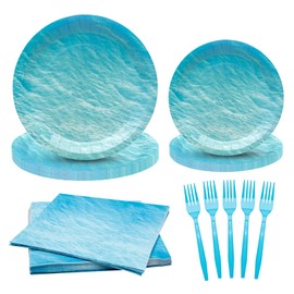 96 Pcs Sea wave water ripple Party Supplies Bundle Paper Plates Napkins Sea wave water ripple Party Birthday Decorations Favors For Kids Serves 24