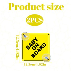 2Pcs Baby on Board Sign for Car,Baby on Board with 4 Suction Cups,Baby on Board Sticker for Car,Child on Board Car Sign Durable, Waterproof,Baby on Board Badge for Car Window Bumper Stickers(Yellow)