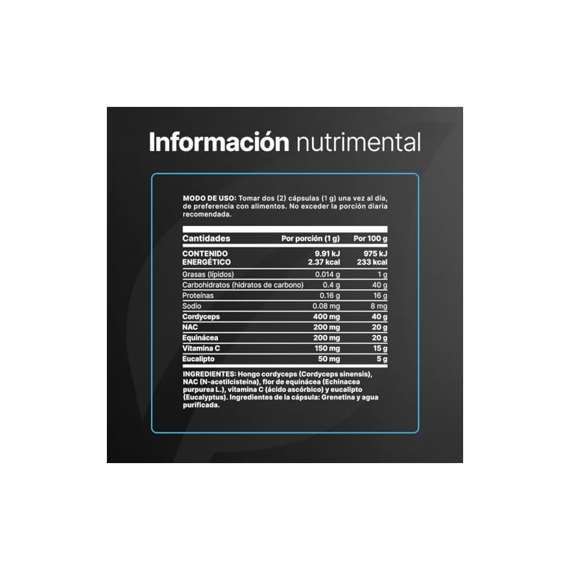 Lungs Blend de 180 Cápsulas. Ingredientes naturales: Cordyceps, NAC, Echinacea,
