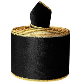 Black Wide Velvet Ribbon Wired for Christmas Tree, Garland, Wreath, 2.5 Inch 5 Yards