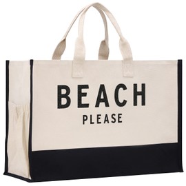 VANESSA ROSELLA Beach Tote Bag XL Oversized Zipper and Inner Pockets (Black - Beach Please)