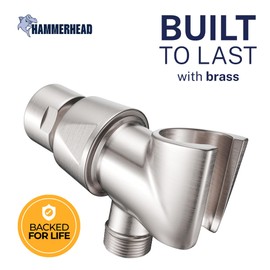 HammerHead Showers® Solid Metal Handheld Shower Head Holder - Brushed Nickel - Adjustable Shower Wand Holder with Universal Wall Hook Bracket and Brass Pivot Ball - Hand Held Shower Head Holder
