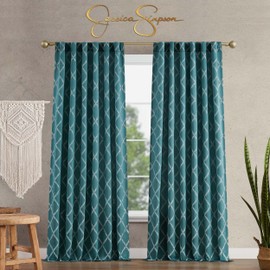 Jessica Simpson – Lynee Textured Diamond Patterned Ultimate Blackout Curtains | Set of 2 Panels and 2 Tiebacks | Privacy Drapes | Stylish Pocket Back-Tab Header | 52" x 84" | Teal
