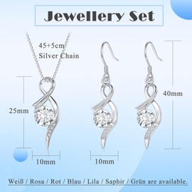 Cangall Silver Women's Jewellery Sets, 2 PCS 925 Sterling Silver Necklaces & Earrings Set with White Zircon, 45+5cm Silver Chain Pendant & Silver Drop Earrings Silver Jewellery Gift for Women Girls