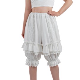 Nuoqi White Ruffle Bloomer for Women Cotton Victorian Pantaloons Knee Length Vintage Bloomer L
