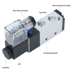 4V210‑08 Normal Pneumatic Electric Solenoid Valve, 2 Position 5 Ways Aluminum Alloy Air Compressed Drain Valve, for Robot Industry(AC 220V)