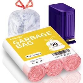 Trash-Bags 4 Gallon Small Drawstring-Garbage-Bag Kitchen - Clear White 90 Count Unscented Recycling Compactor Can Liners for Bathroom Bedroom Office Car Outdoor Garden Leaf Waste Basket