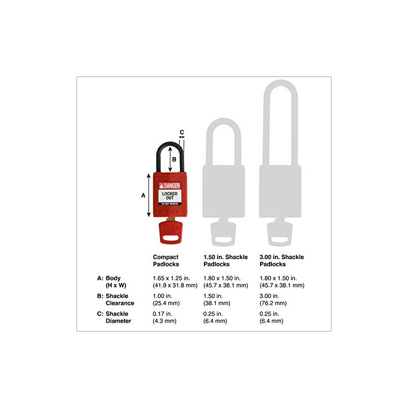 Brady (CPT-RED-25PL-KD6PK) SafeKey Nylon Lockout Padlock - Compact with Nylon