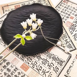 Rabithenn Lily of the Valley Hairpin with Pendant, Silver Tone