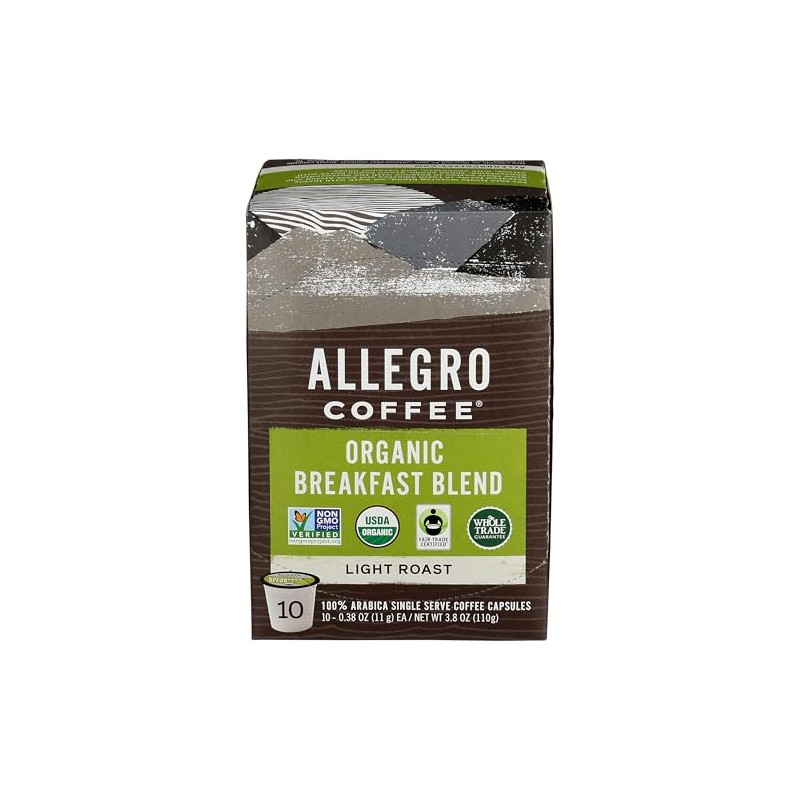 Allegro Coffee, Coffee Breakfast Blend Pods Organic 10 Count, 3.8