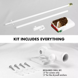 G128 Combo: 5 Ft Flagpole White & Mexico Flag 2.5x4 Ft Double Sided Emb 210D Poly