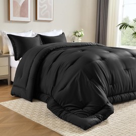 Cosmoluxe Twin Comforter Set, Satin Comforter Sets for All Season, 2 Pieces Reversible Lightweight and Breathable Bedding Sets with 1 Silky Comforter and 1 Pillow Sham (Black)